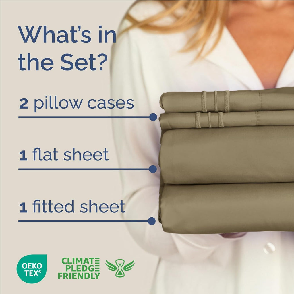 Skiennix Full Size 4-Piece Sheet Set - Ultra-Soft Cooling Bed Sheets | Hotel Luxury Bedding - Khaki