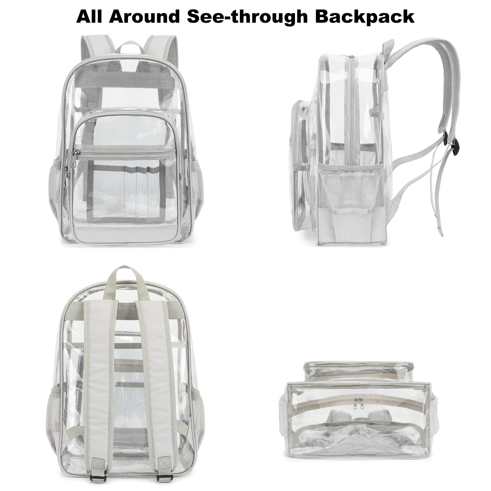 Esfoxes Heavy Duty Clear Backpack, School Backpack College Bookbag PVC See Through Transparent Backpacks (Light Gray)
