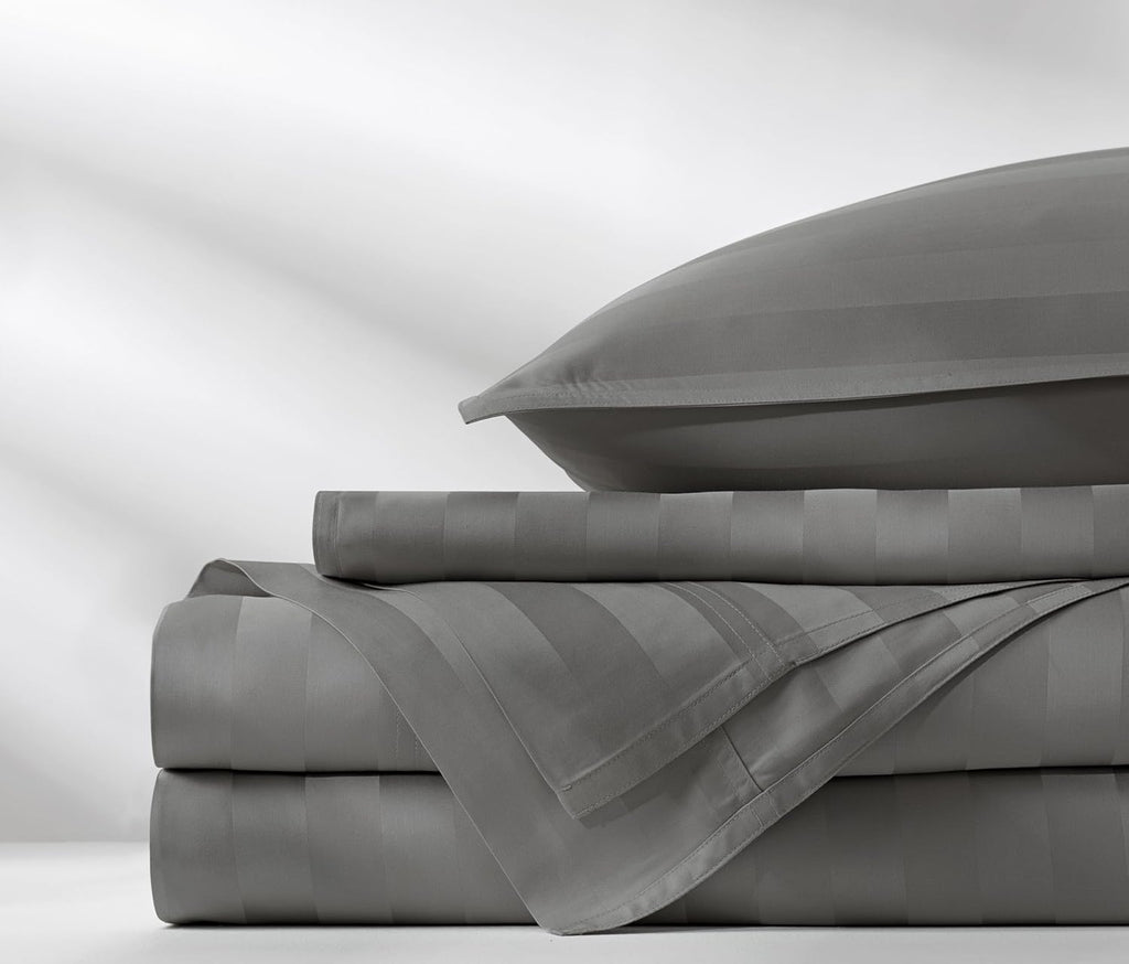 Pure Bamboo King Sheets - Luxuriously Soft 100% Organic Viscose Bed Sheet Set | Cooling Jacquard Stone