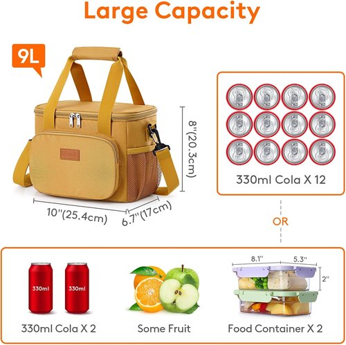 Lifewit Insulated Lunch Bag - Medium Soft Cooler Tote for Adults | Brown 12-Can (9L)