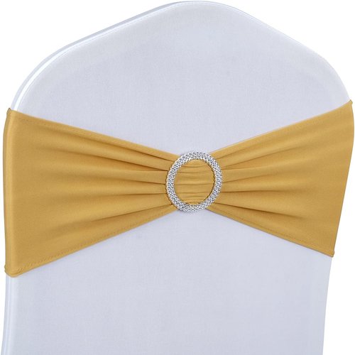 Babenest Spandex Chair Sashes - 30PCS Premium Stretch Covers with Buckle Slider for Weddings & Events | Gold