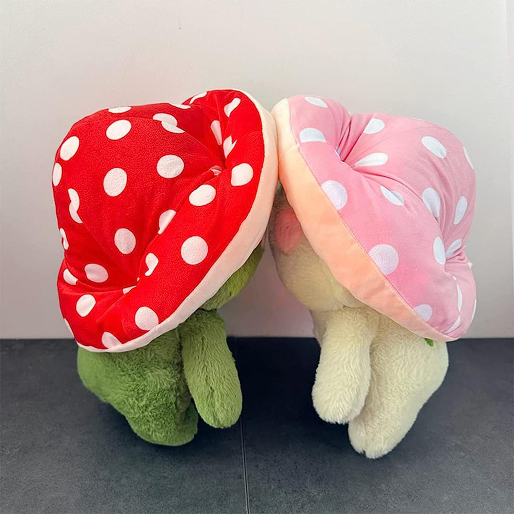 Enivtfz Frog Plushies Toys, 17" Cute Frog Pillow with Mushroom Hat Stuffed Animals, Kawaii Plushies Gift for Kids Girls Adults Valentines Birthdays Gift（Light Green Red hat, 17inch