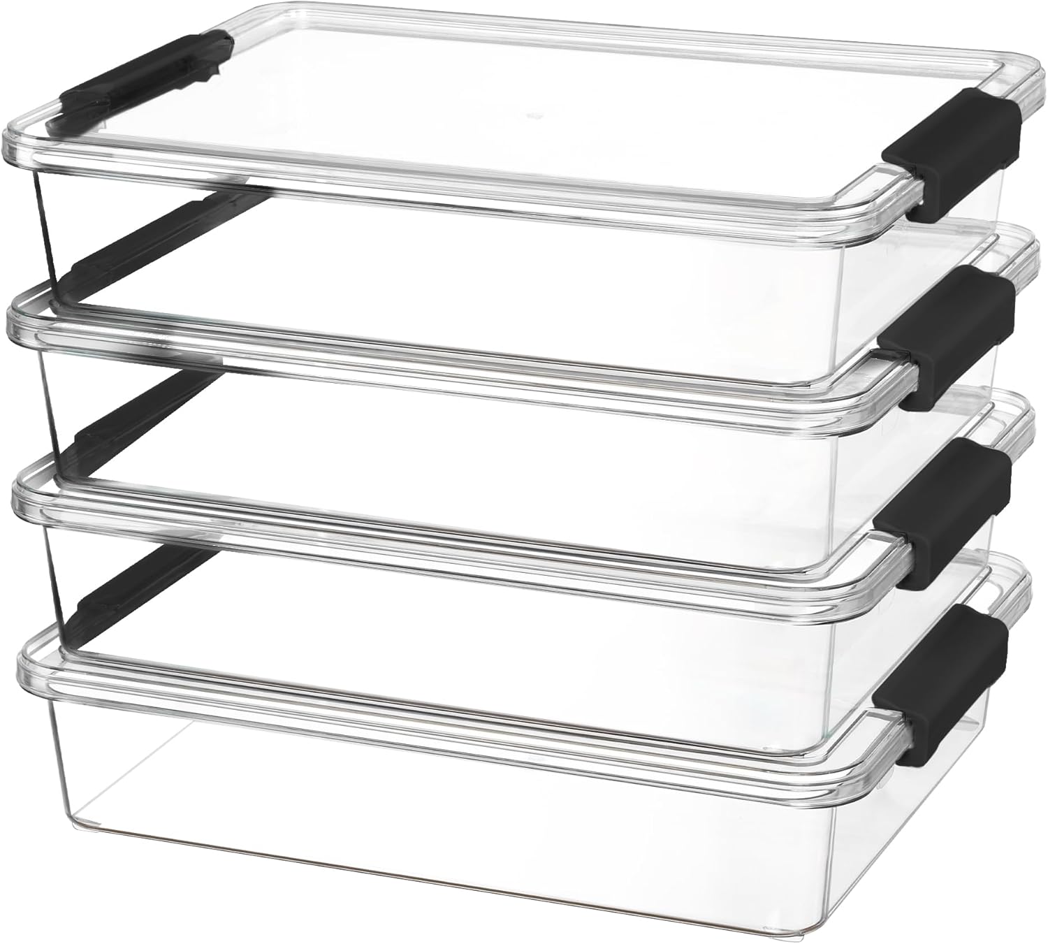 Vtopmart 6 Qt Plastic Storage Bins - Clear Stackable Containers with Lids for Home, Office & Crafts | 4 Pack, Black