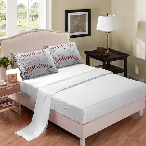 NINENINE Baseball Bedding Sets Full Size Sports Bedding Sets for Boys 5PCS Teen Boy Bedding White Comforter Sets(1Comforter, 1Flat Sheet, 1Fitted Sheet, 2Pillowcases)