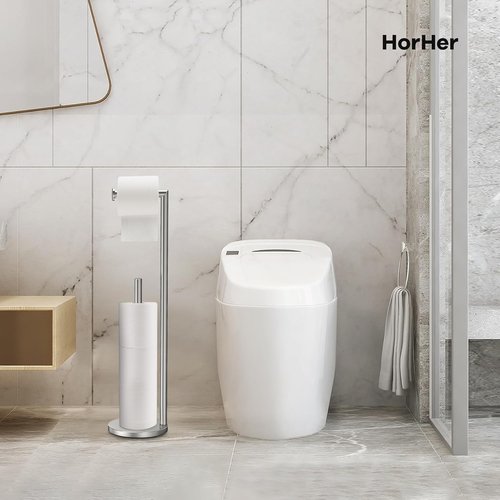 Brushed Nickel Toilet Paper Holder Stand | Rustproof Free-Standing Design for 4 Rolls