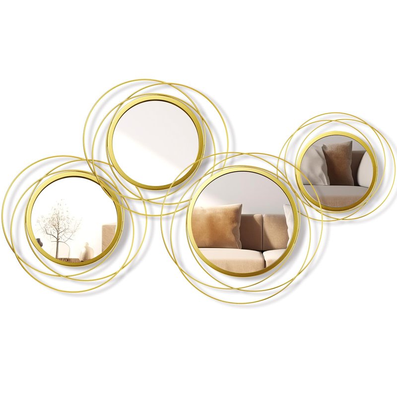 Hicarer 4 Pcs Decorative Wall Mirror Round Modern Circle Mounted Mirror Metal Wall Art Decor for Bedroom Living Room Entryway Dining Room Hallway(Gold)