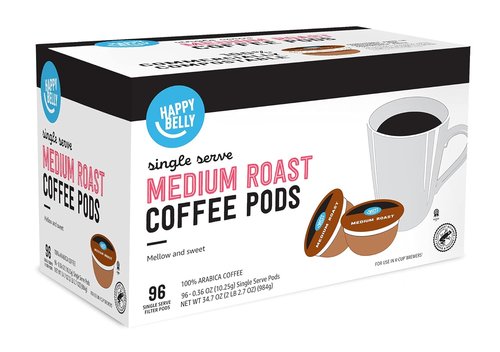 Happy Belly Compostable Coffee Pods - Medium Roast, Compatible with K-Cup Brewer, 96 Count