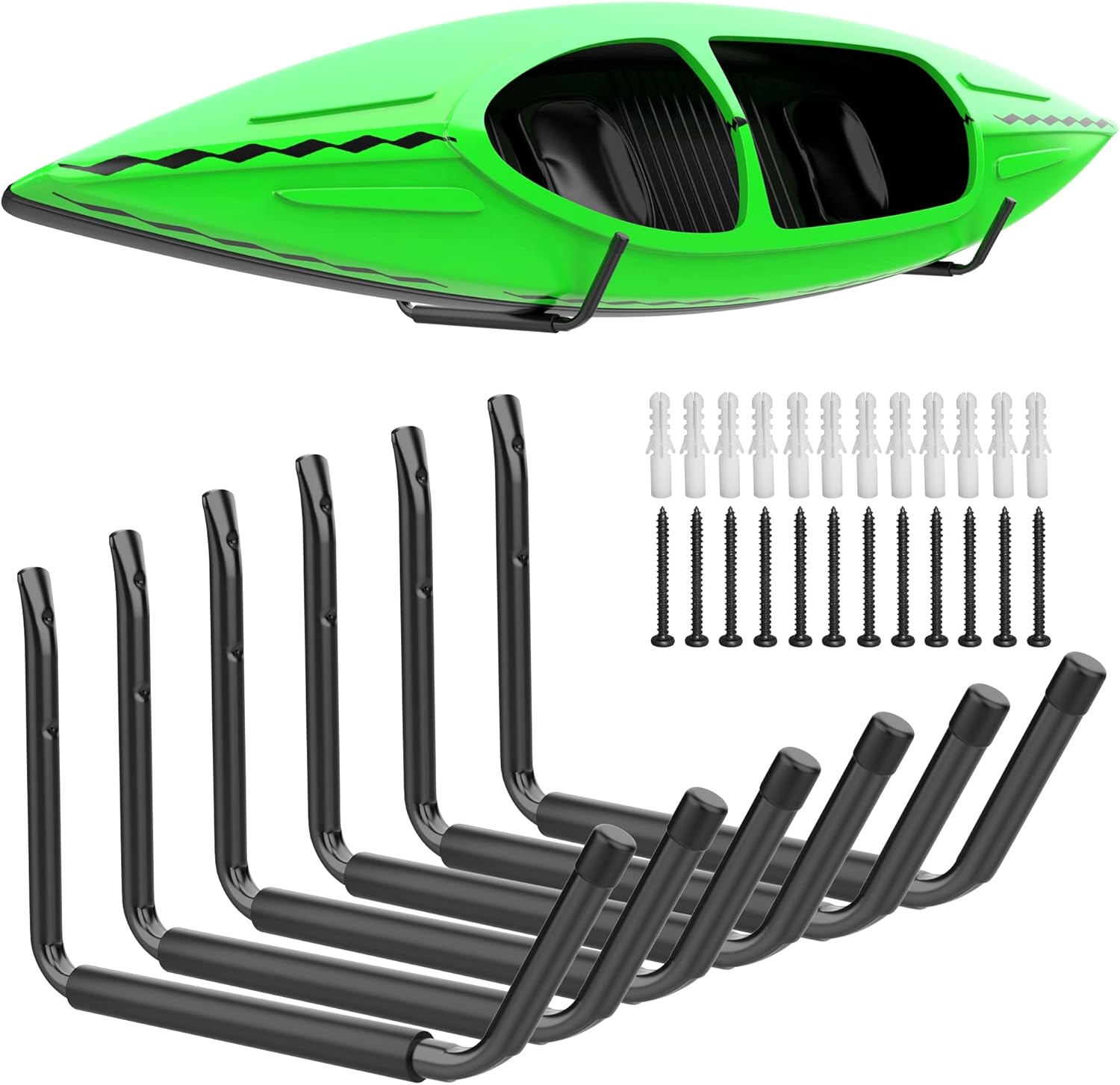 WALMANN Kayak Storage Rack - Wall Mount Hooks for Canoe, Surfboard, Ski, Snowboard & Paddle Board | Garage Utility Solution