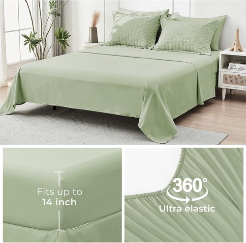 HYMOKEGE Twin Comforter Set - Light Green Seersucker 5-Piece Luxury Bedding Set | All-Season Comforter, Sheets & Pillowcases