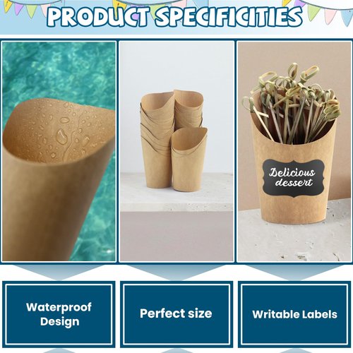 Bayurht 50 Sets 12 oz Charcuterie Cups with Sticks 210 PCS Individual Disposable Charcuterie Cups with Cocktail Picks Kraft Paper French Fry Brown Paper Appetizer Cup for French Fry