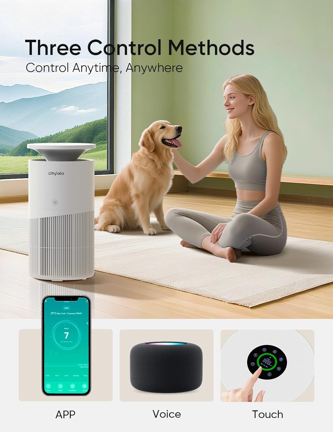 Skiennix Air Purifier - H13 True HEPA for Large Rooms up to 3620 Ft² | Smart WiFi, 360° Intake, Quiet 22dB