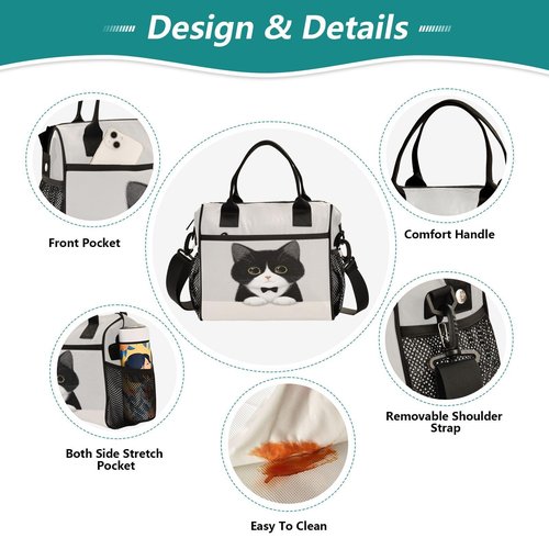 Boccsty Cat Tuxedo Kitty Kids Reusable Lunch Box Boys Girls Insulated Lunch Bag Women Men Cooler Tote Bag Organizer Meal Prep for School Office Picnic M