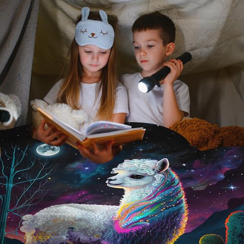 ALIFAFA Llama Blanket, Llama Gifts for Girls, Cute Llama Colorful Boho Print in Galaxy Starry Sparkle Stars Blanket, Magic Space Universe Moon Night Plush Throw Blanket for Kids Teens,50"x40"