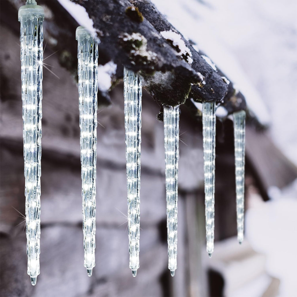 WATERGLIDE 16 Icicles Meteor Shower Lights - 12" Connectable White LED Christmas Lights for Holiday Decor