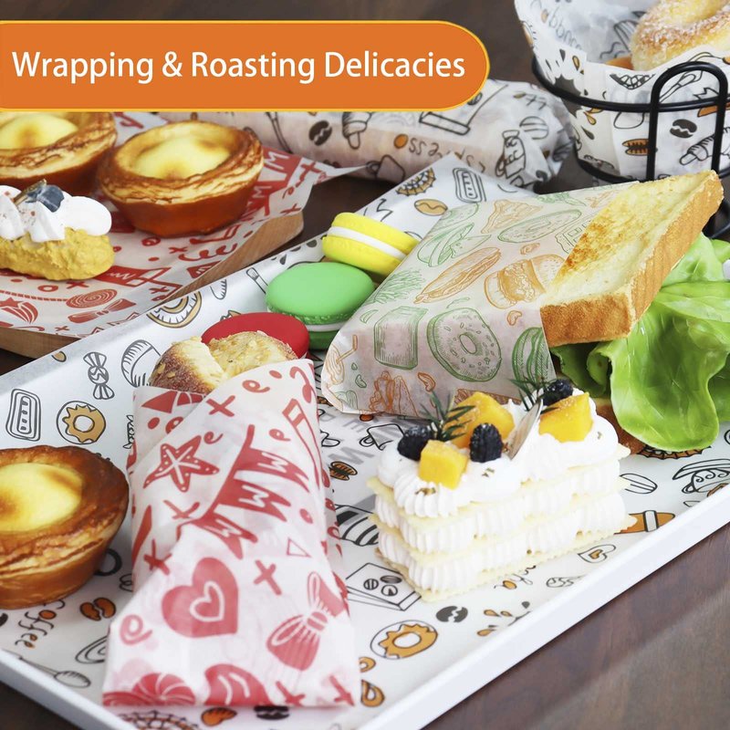 300pcs Deli Paper Sheets 8''x8'', Wax Paper Sheets for Food, Grease Resistant Sandwich Wrapping Paper, Premium Food Basket Liners for Bakery, BBQ, Picnic, Home Party, Festival and Outdoors
