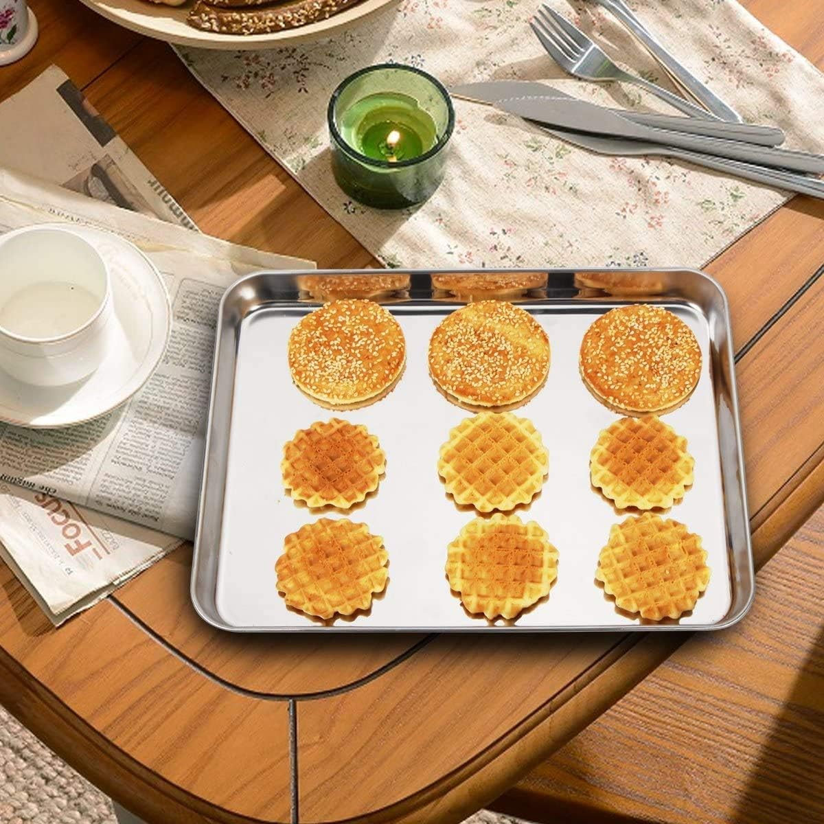 Wildone Baking Sheet Set - Stainless Steel Cookie Pans with Cooling Racks | 10 x 8 Inch, Non-Toxic & Easy Clean