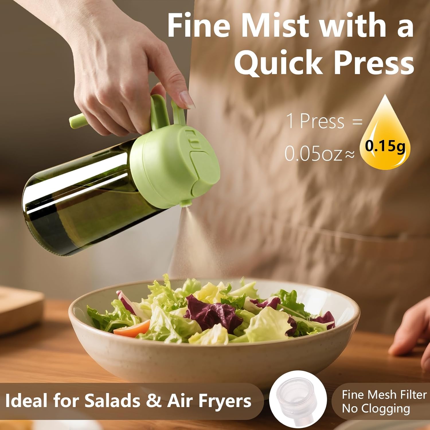 Sweet View Olive Oil Dispenser & Sprayer - 16oz Glass Light-Proof Pourer for Cooking, BBQ & Salad