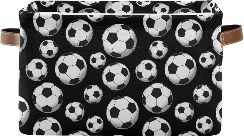 Skiennix Football Storage Basket - Large Collapsible Canvas Bin with Handles for Toys & Clothes