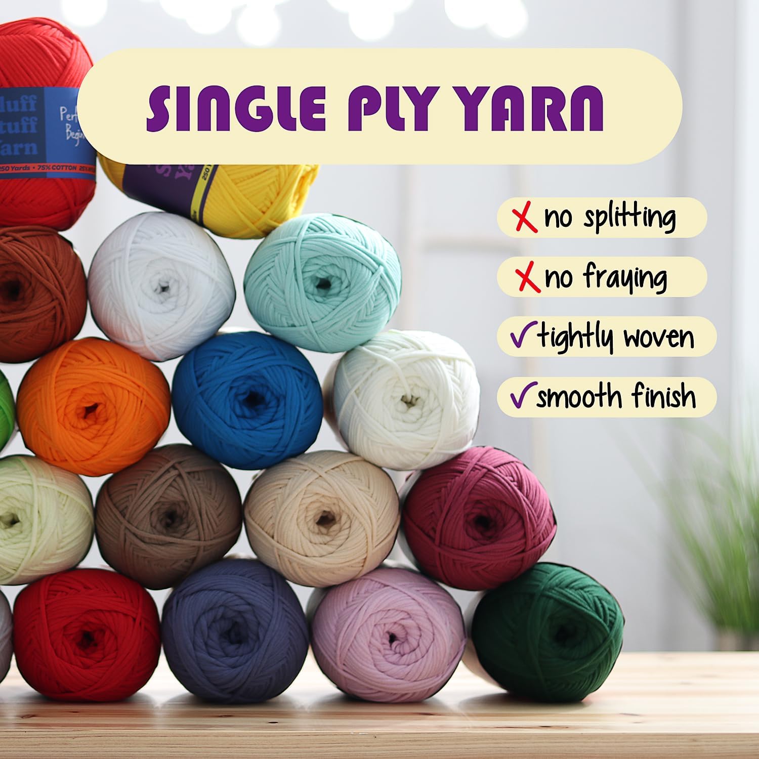 Skiennix Soft Yarn for Crocheting - Easy-to-See Knitting Yarn, 12 x 50g | 1200 Yards Cotton-Nylon Blend