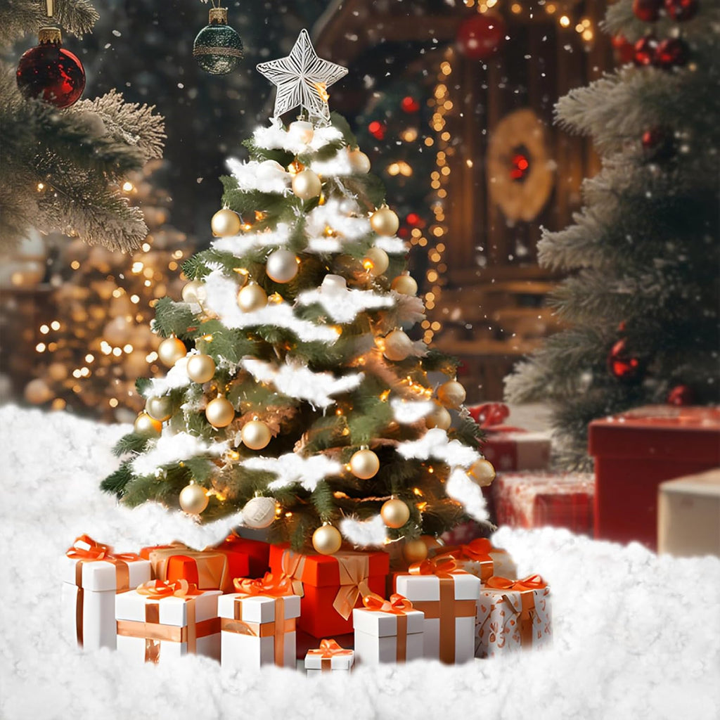 Skiennix Christmas Fake Snow Decor - Fluffy Fiber Artificial Snow Blanket for Indoor Decorations | 5.3 OZ