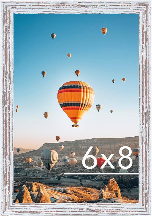 JCJMY 6x8 Rustic White Picture Frame - Versatile Wall Mount or Tabletop Display with Shatter-Resistant Plexiglass