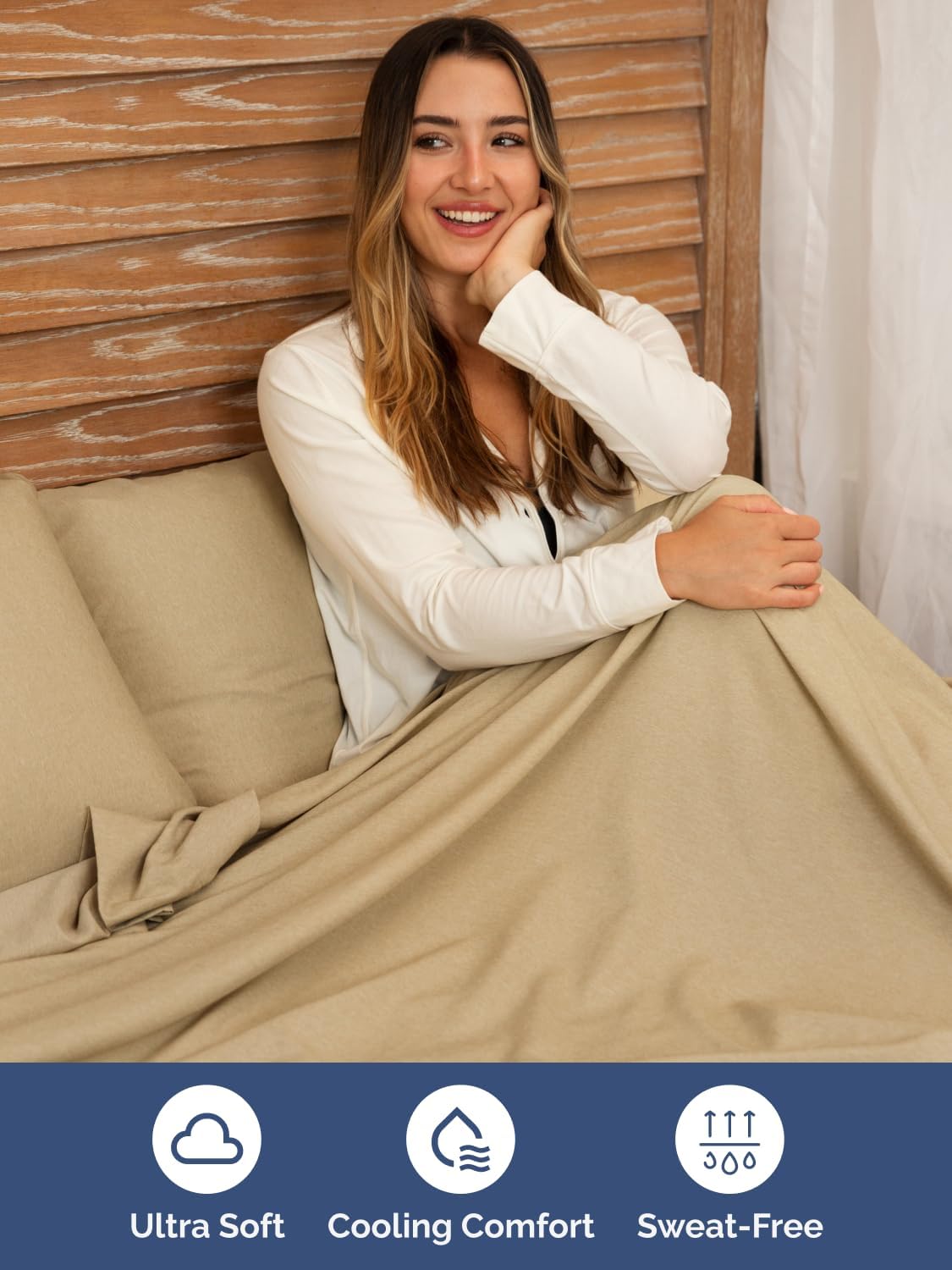 Skiennix Extra Deep Full Sheet Set - 6-Piece Breathable Cooling Bedding - Soft, Wrinkle-Free Heathered Tan