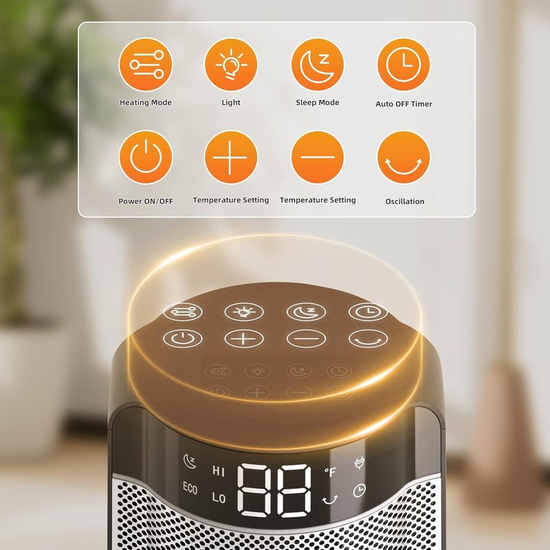 Space Heaters for Indoor Use Large Room, 70 ° Oscillation, Fast Heating Ceramic Electric with Digital Thermostat, Remote Control, 1-12H Timer, Overheat Protection, Safety Heater for Bedroom