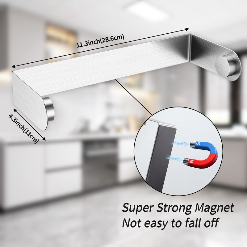 YIGII Magnetic Paper Towel Holder for Fridge, Silver Toilet Roll Holder with Strong Magnets, Multifunctional PaperTowel Rack for RV, Kitchen, Grill, Stainless Steel