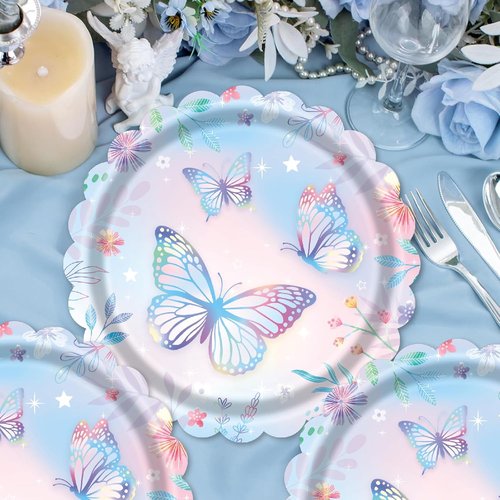 Butterfly Paper Plates by [Brand Name] - 7 Inch Disposable Dessert Plates | 40 Count for Birthday Parties & Baby Showers
