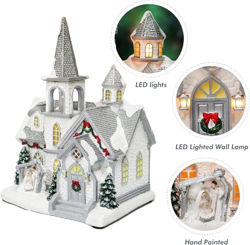 Moments In Time Lighted Musical Church | 11.7” Hand-Painted Christmas Village House with LED Lights