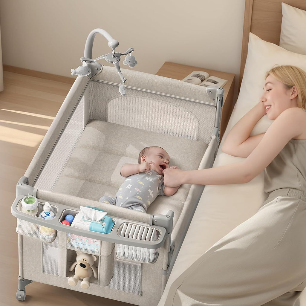 TinyGlow 4-in-1 Baby Bassinet - Portable Crib with Mattress & Mosquito Net | Easy Assembly & Travel-Friendly