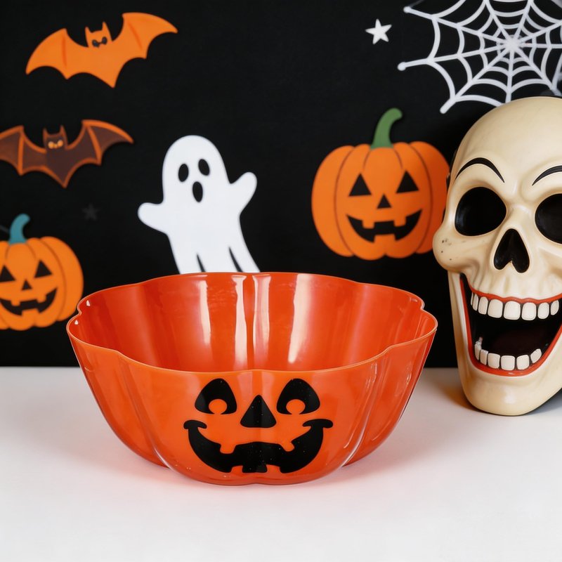 MHFOOU Halloween Candy Bowl, Large Plastic Halloween trick or treat bowl, Pumpkin Candy Bowl Fruit Salad Bowl for Party Decor Supplies, 11.6x4.7 Inch