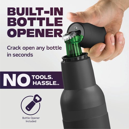 Asobu Frosty Beer Holder 2 Go Vacuum Insulated Double Walled Stainless Steel Beer Can and Bottle Cooler with Beer Opener, Bpa Free, Fits Standard 12oz Bottles, Gift for Beer Lovers (Midnight Black)