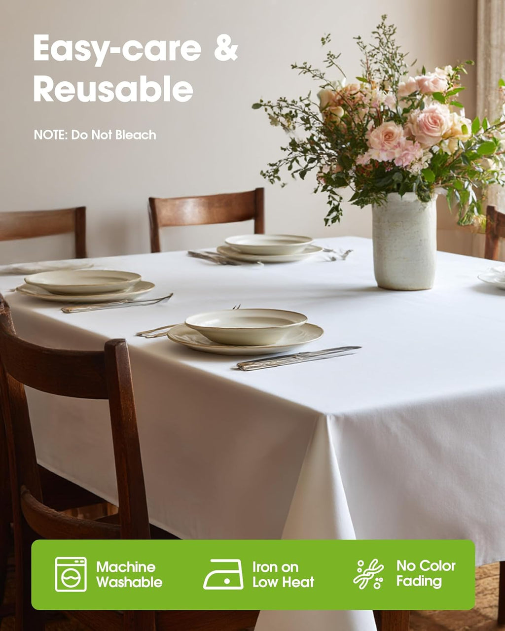 Pureegg Rectangle Tablecloth - Durable 60" x 84" Polyester for Outdoor Parties, Weddings & Picnics, White