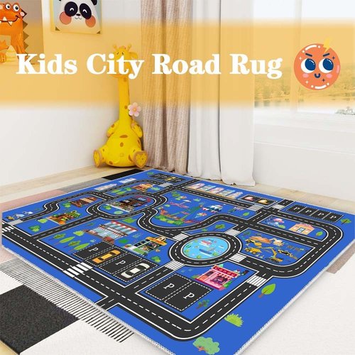 Fuzorise Kids Car Rug for Playroom Rugs, 31''x47'' Road Rug for Boys and Girls Bedrooms, Washable Rectangular Non-Slip Children's Carpet, Kid Educational City Traffic Route Map for Classrooms.
