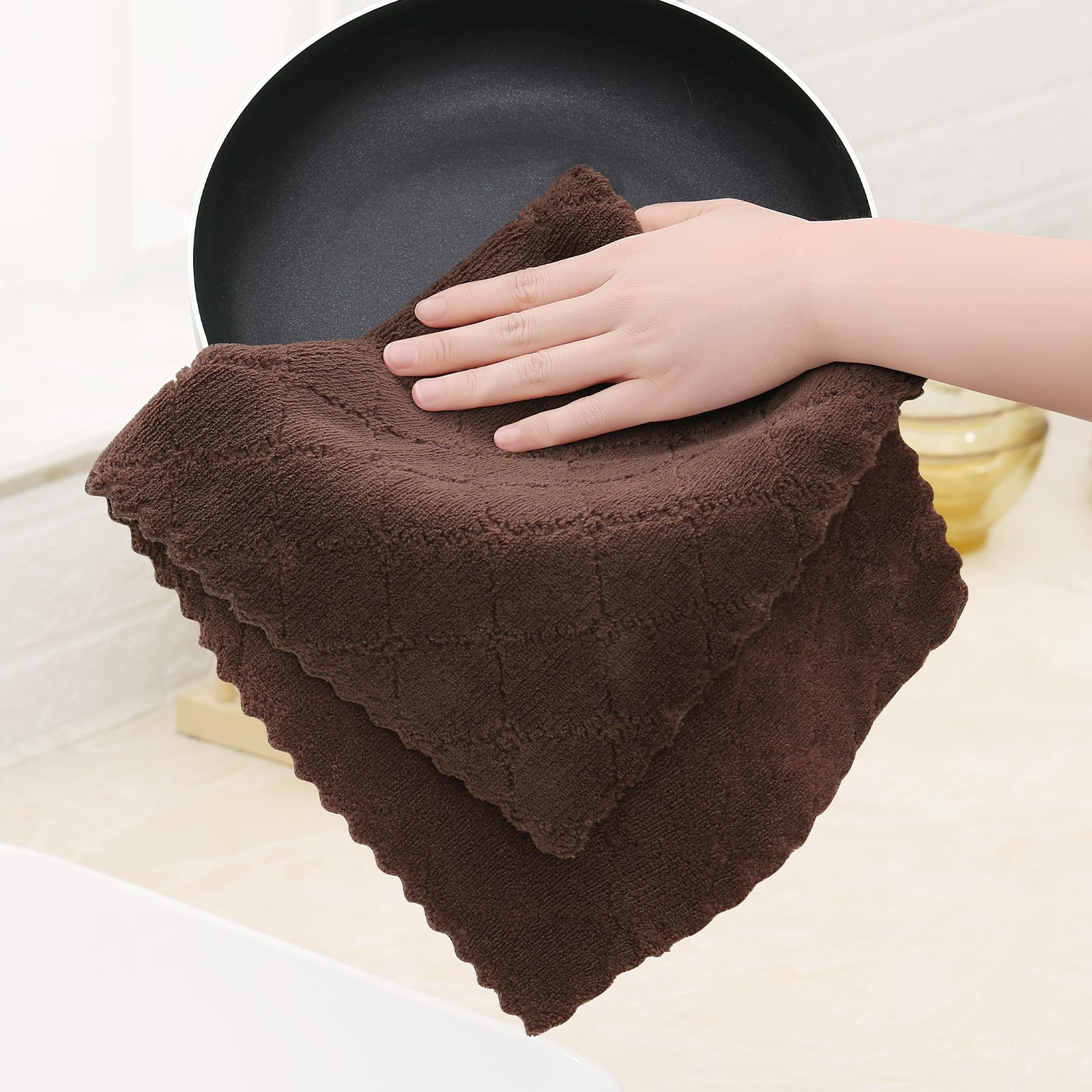 Homaxy 12 Pack Dish Towels for Kitchen (10 x 20 Inches, Brown), Super Soft and Absorbent Coral Velvet Dish Cloths for Washing Dishes, Nonstick Oil Fast Drying Microfiber Cleaning Cloth