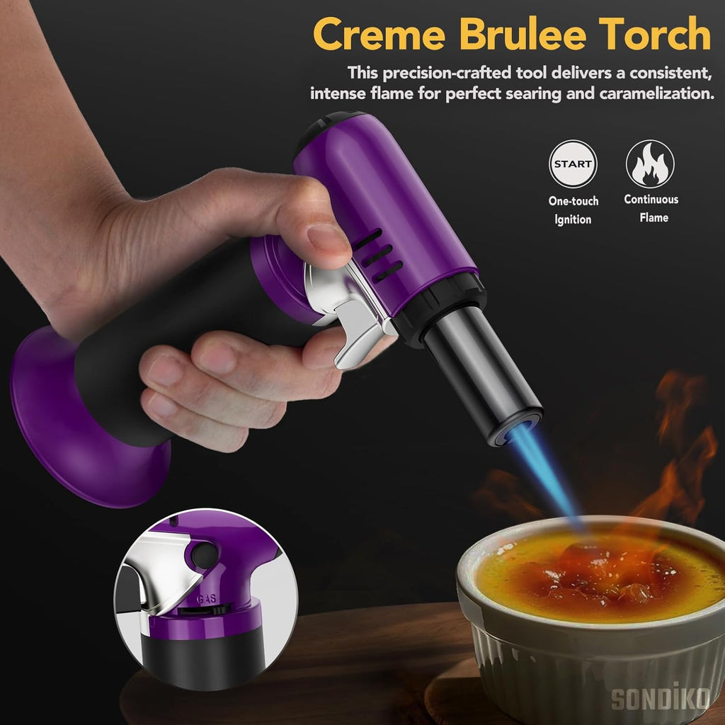 Sondiko Butane Torch - Refillable Soldering Lighter with Adjustable Flame | Purple & Black Design