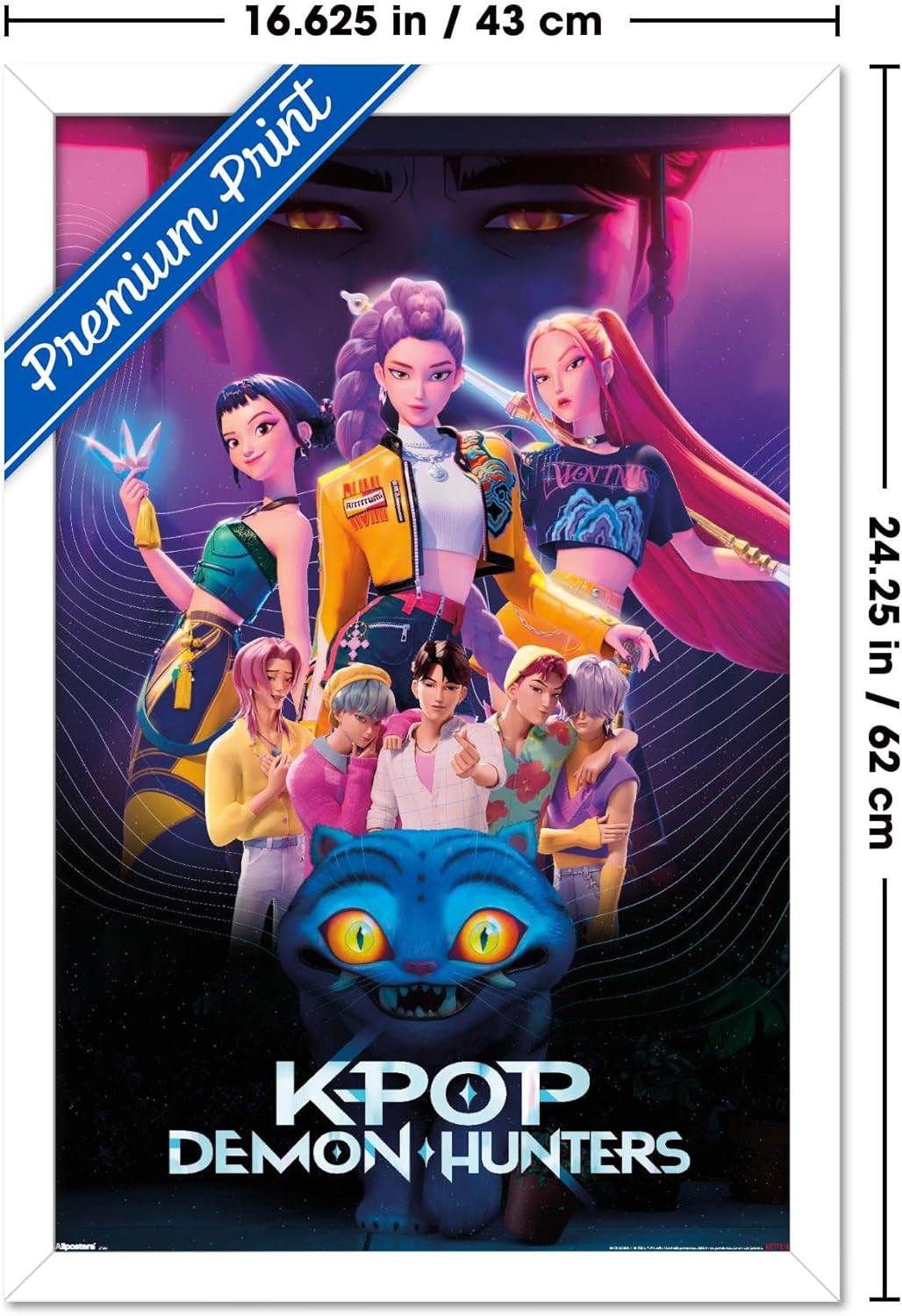 Netflix KPop Demon Hunters Wall Poster - White Framed, 22.4L x 14.7W for Stylish Decor
