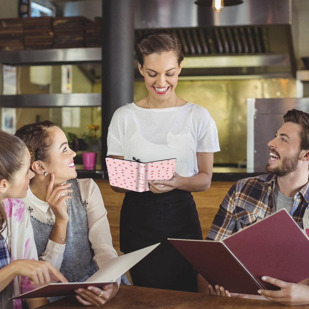Server Books for Waitress with Zipper Pocket Cute Waitress Books for Servers,Leather Waiter Wallet Server Book Organizer Server Check Book Fit Server Apron,with A Pen,Pink Strawberry Pattern