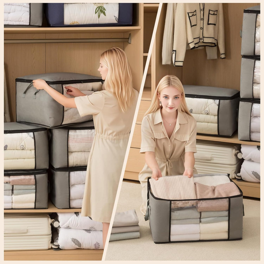 Skiennix Large Storage Bags - Foldable Closet Organizers with Lids & Reinforced Handles | 90L (4 Pack)