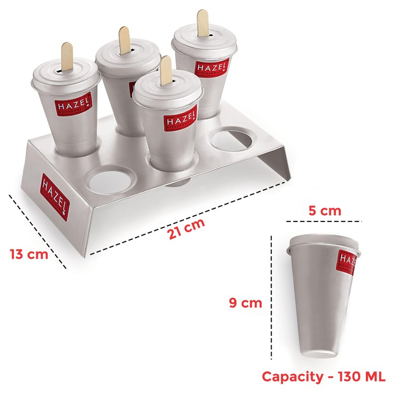 HAZEL Aluminium Kulfi Mould Set of 12 with 2 Stands & 24 Sticks | Reusable Ice Cream & Popsicle Maker | DIY Kulfi Molds for Homemade Frozen Treats, Ice Pops & Desserts