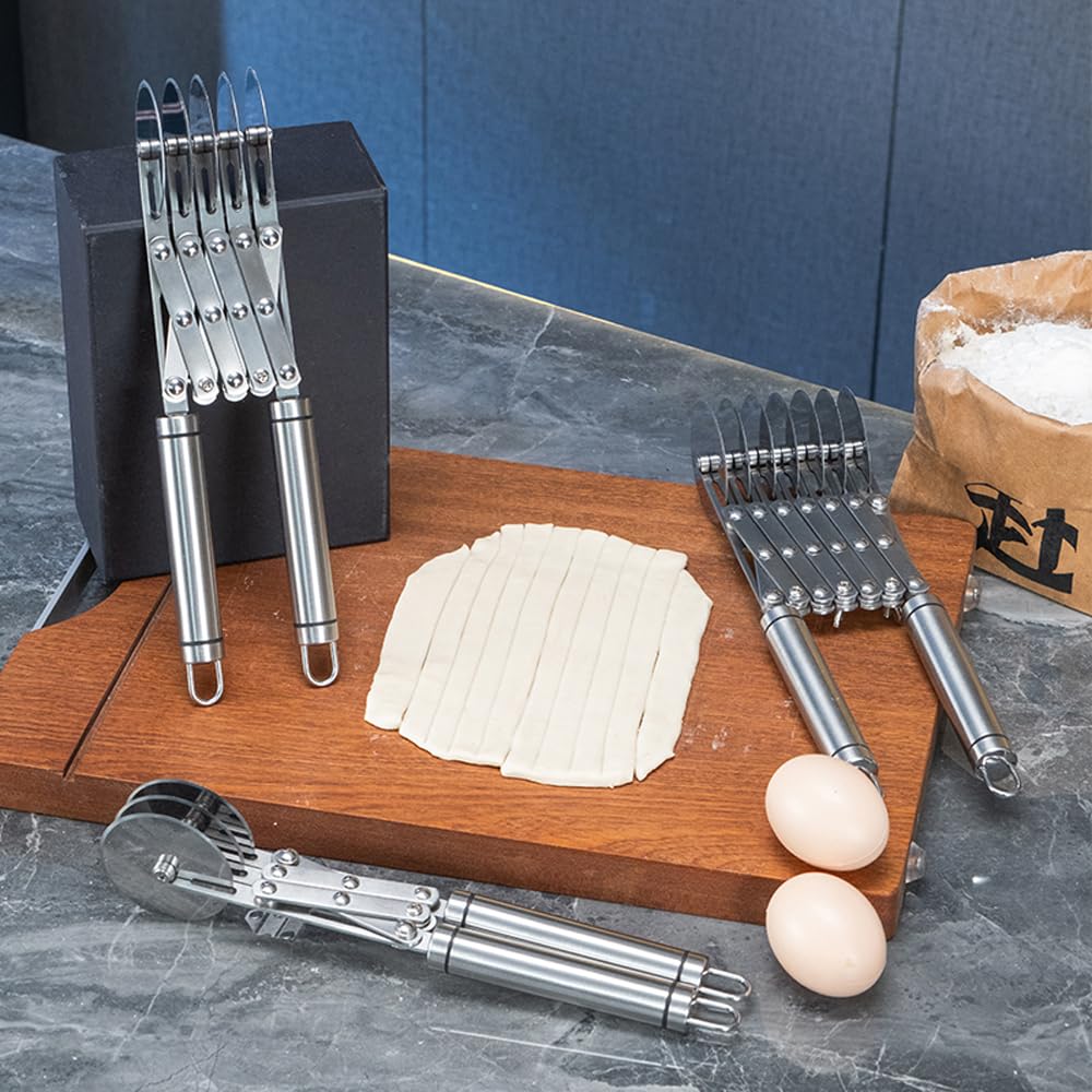 7 Wheel Pastry Cutter Tool,Adjustable Pasta Cutter wheel with Handle, Stainless Steel Multiple Pasta Roller Cutter tools, Baking Roller Pizza Cutter Slicer