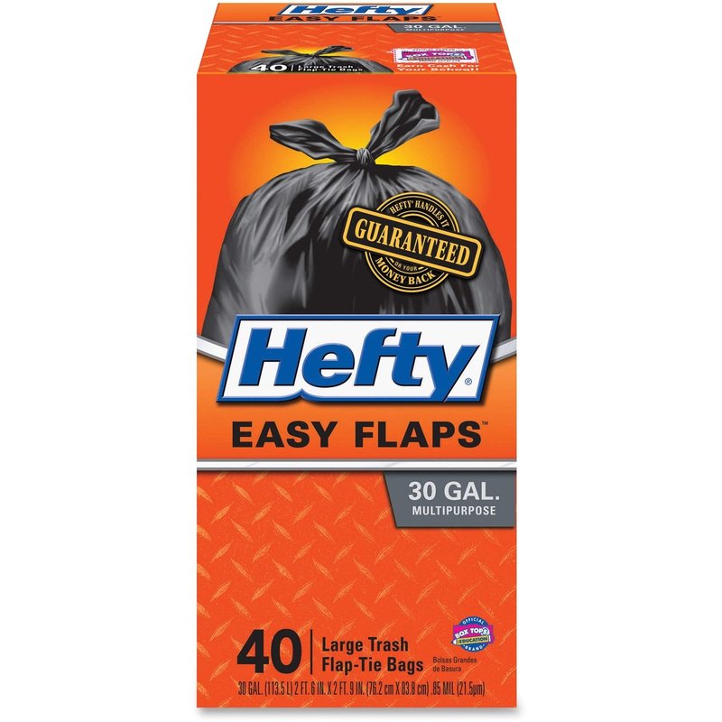 Hefty Easy Flaps Multipurpose Large Trash Bags, Unscented, 30 Gallon, 40 Count
