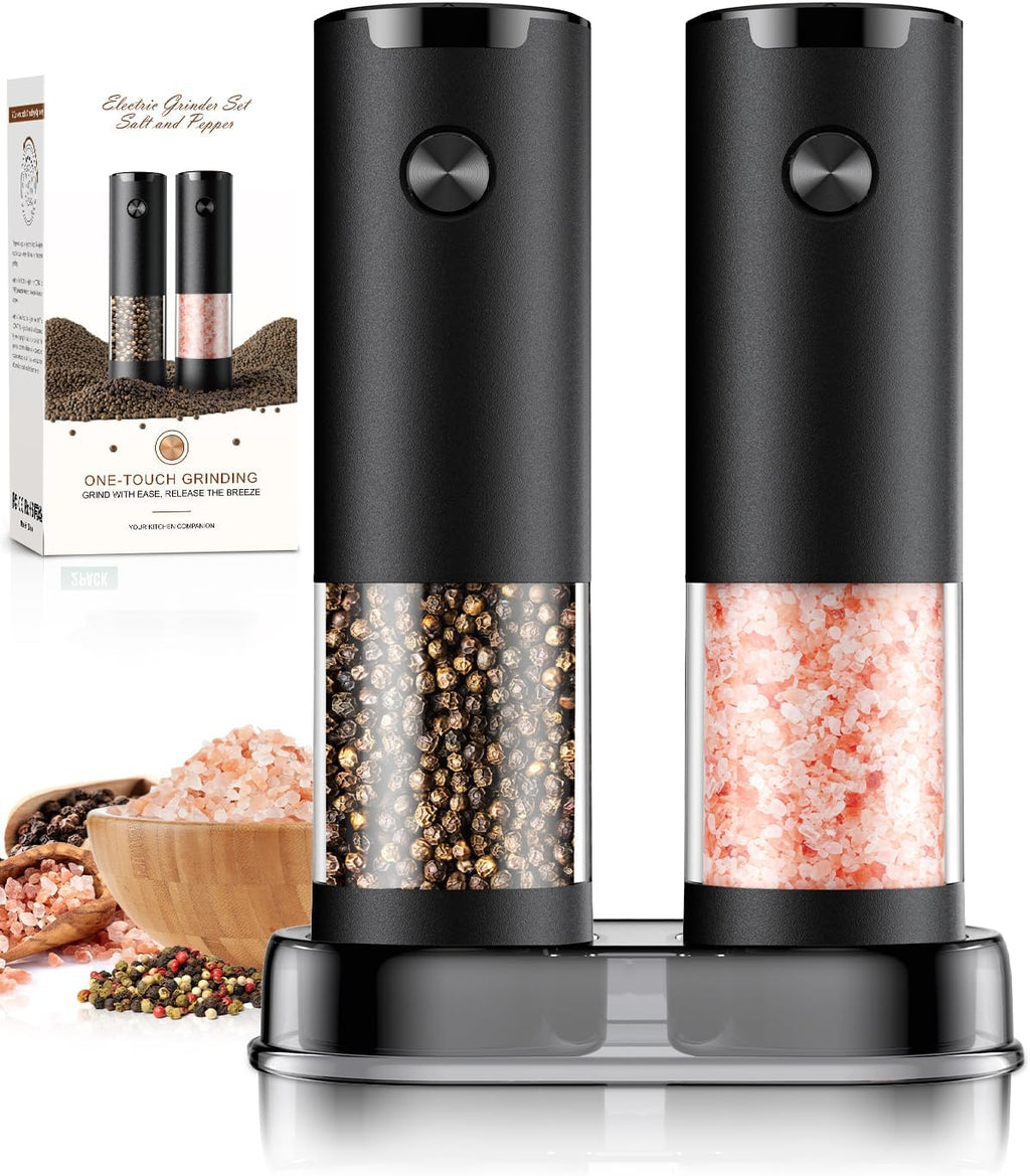 Skiennix Electric Salt and Pepper Grinder Set - Automatic Mill with Adjustable Coarseness | Larger Capacity, LED Light