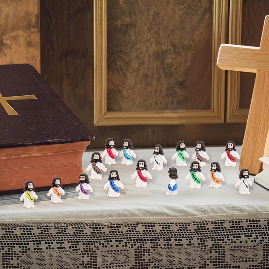 Owurha Jesus Love You Mini Figures - 100 Pcs Tiny Religious Figurines for Sunday School & Baptism Gifts