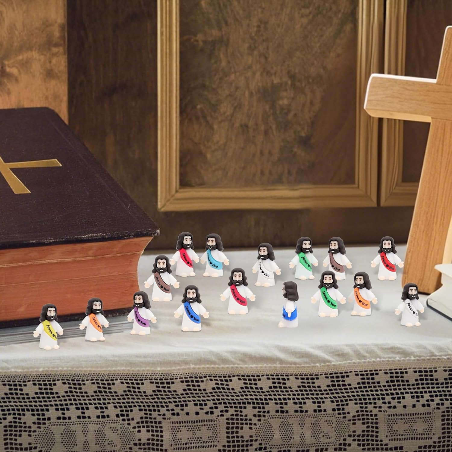 Owurha Jesus Love You Mini Figures - 100 Pcs Tiny Religious Figurines for Sunday School & Baptism Gifts