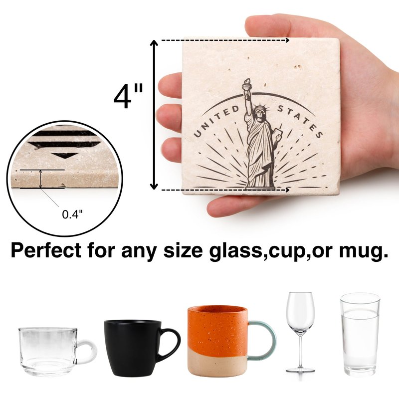 SALICI Drink Coasters Set of 4, Stone Absorbent Coasters for Drinks, Cute Coasters for Desk, Marble Home Decor, Tabletop Protection, Suitable for Kinds of Cups, 4 Inches, Coastal & Ocean