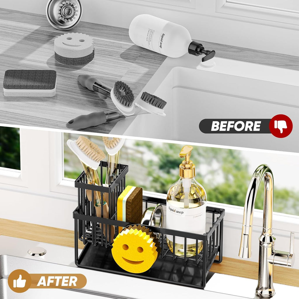 Skiennix Sponge Holder - Smiley Face Sink Caddy with Removable Brush Holder | Self-Draining Design