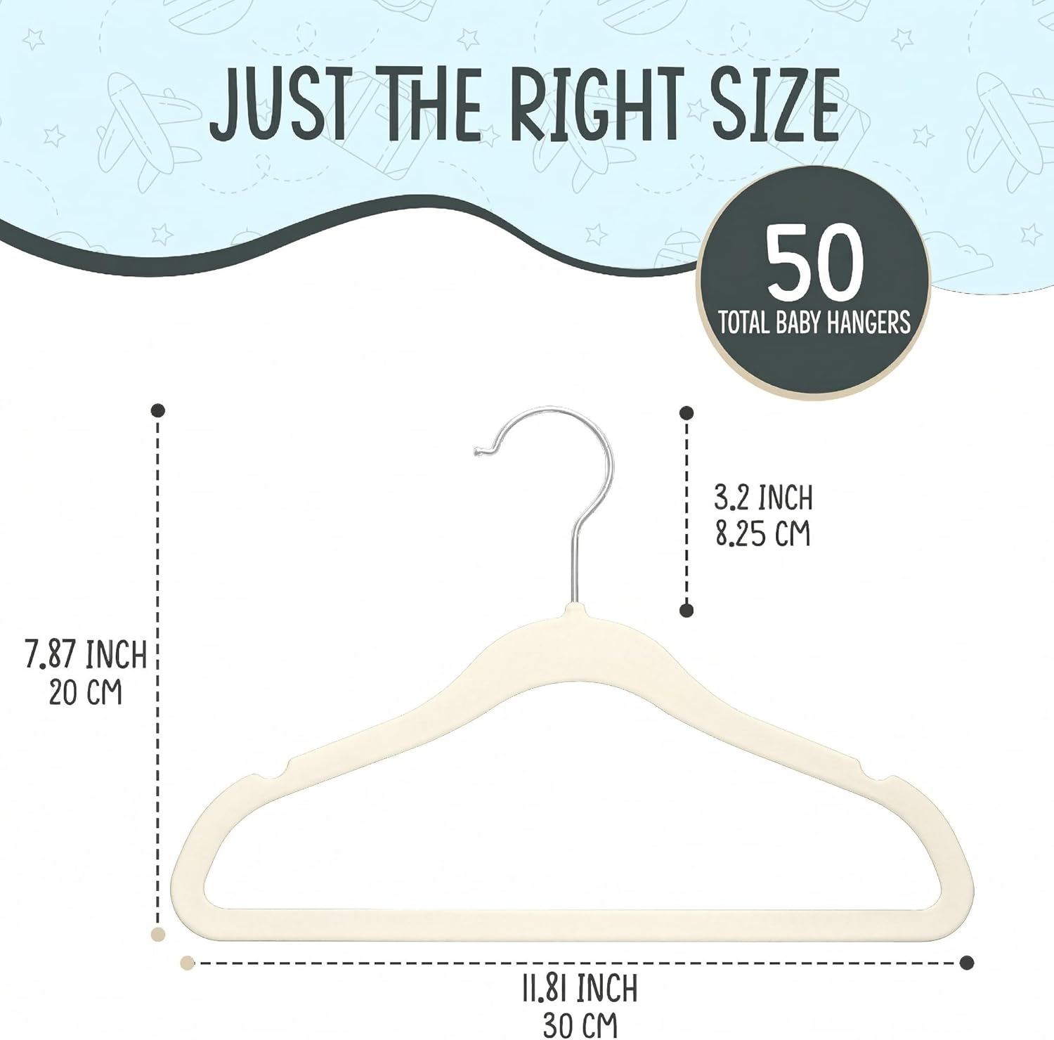 TechZoo 50 Premium Baby Velvet Hangers - Non-Slip, Ultra-Slim Closet Organizers - 360° Swivel Hook, Ivory