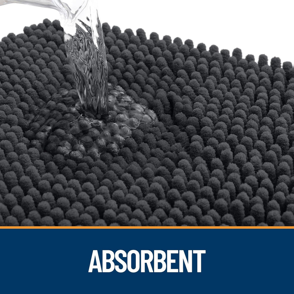 OLANLY Dog Door Mat - Absorbent Non-Slip Chenille Mat for Muddy Paws | 34x21 Inches, Dark Grey